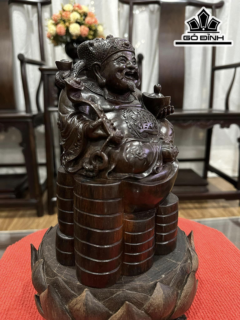 Tượng Thần Tài Gỗ Trắc Ngang 15 Sâu 12 Cao 23 (cm)