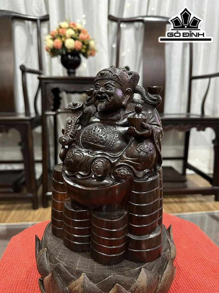 Tượng Thần Tài Gỗ Trắc Ngang 15 Sâu 12 Cao 23 (cm)