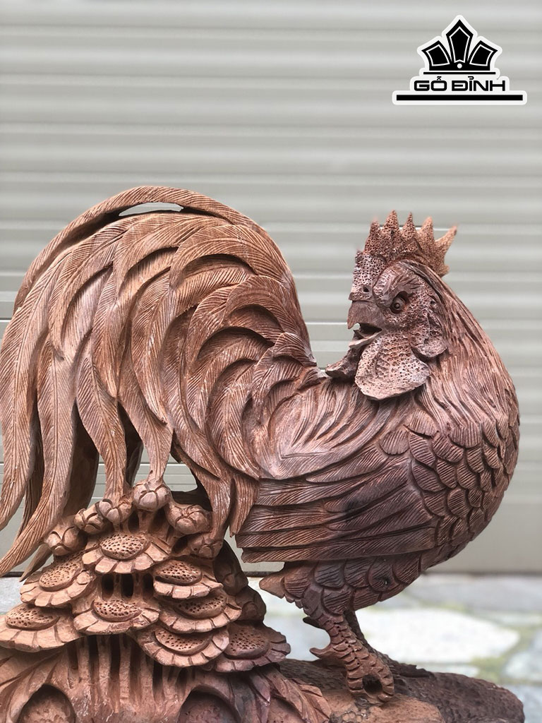 Tượng Gà Trống Gỗ Hương Cao 42 Ngang 36 Sâu 13 (cm)