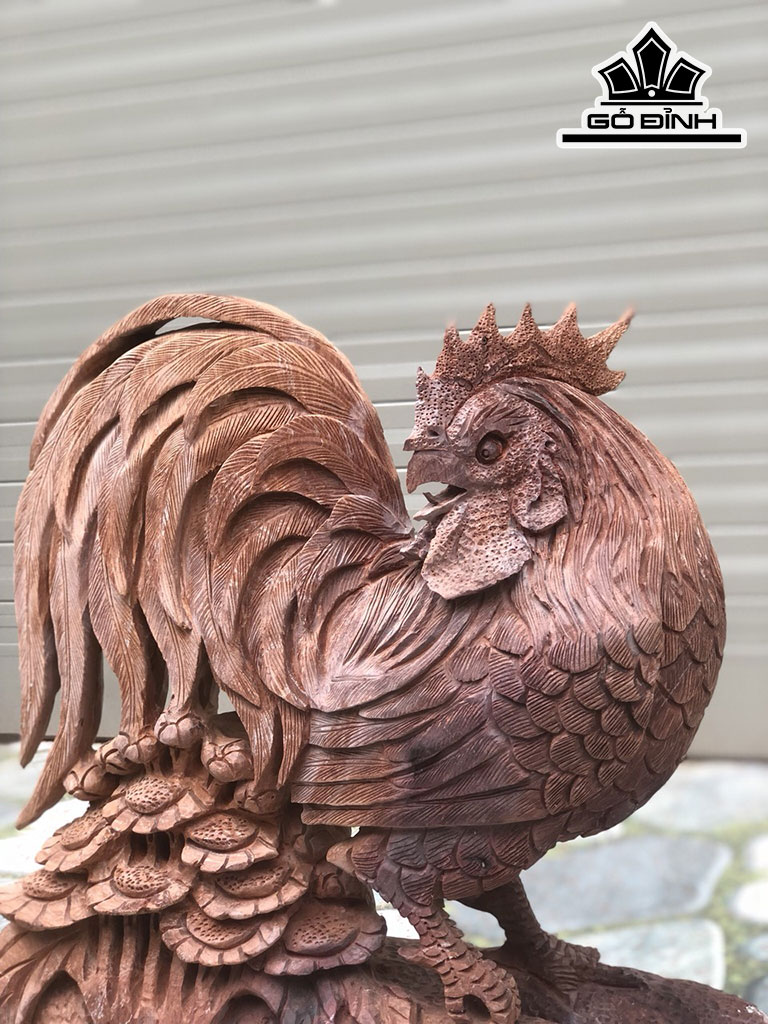 Tượng Gà Trống Gỗ Hương Cao 42 Ngang 36 Sâu 13 (cm)