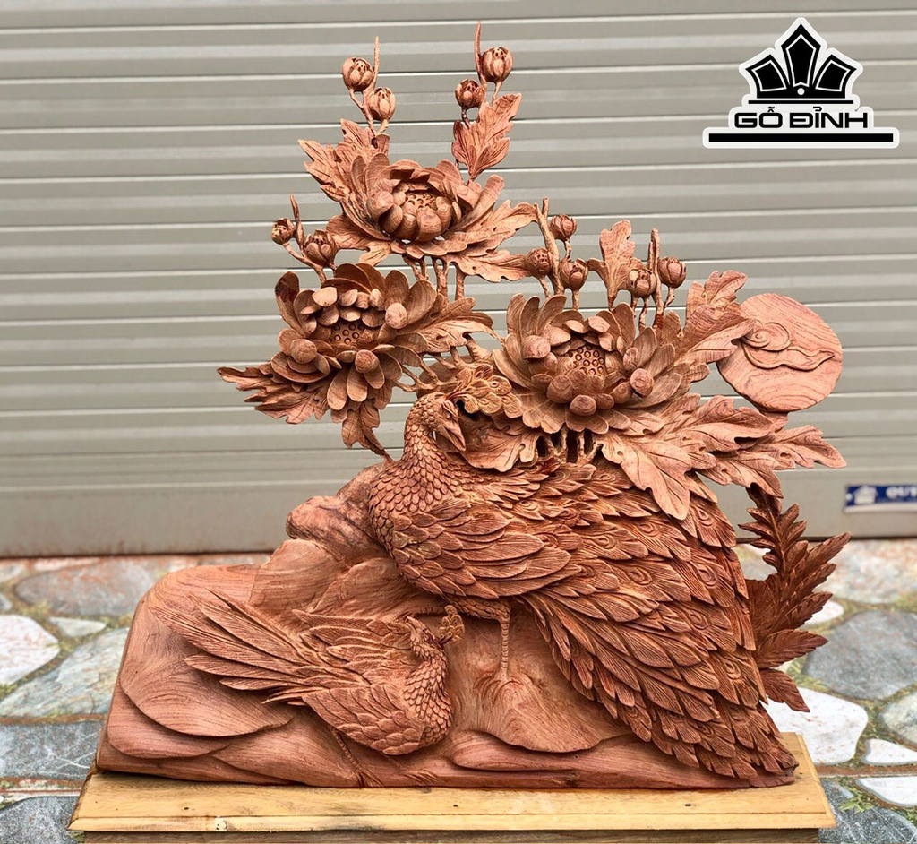 Tượng Phu Thê Viên Mãn Gỗ Hương Cao 73 Ngang 65 Sâu 15 (cm)