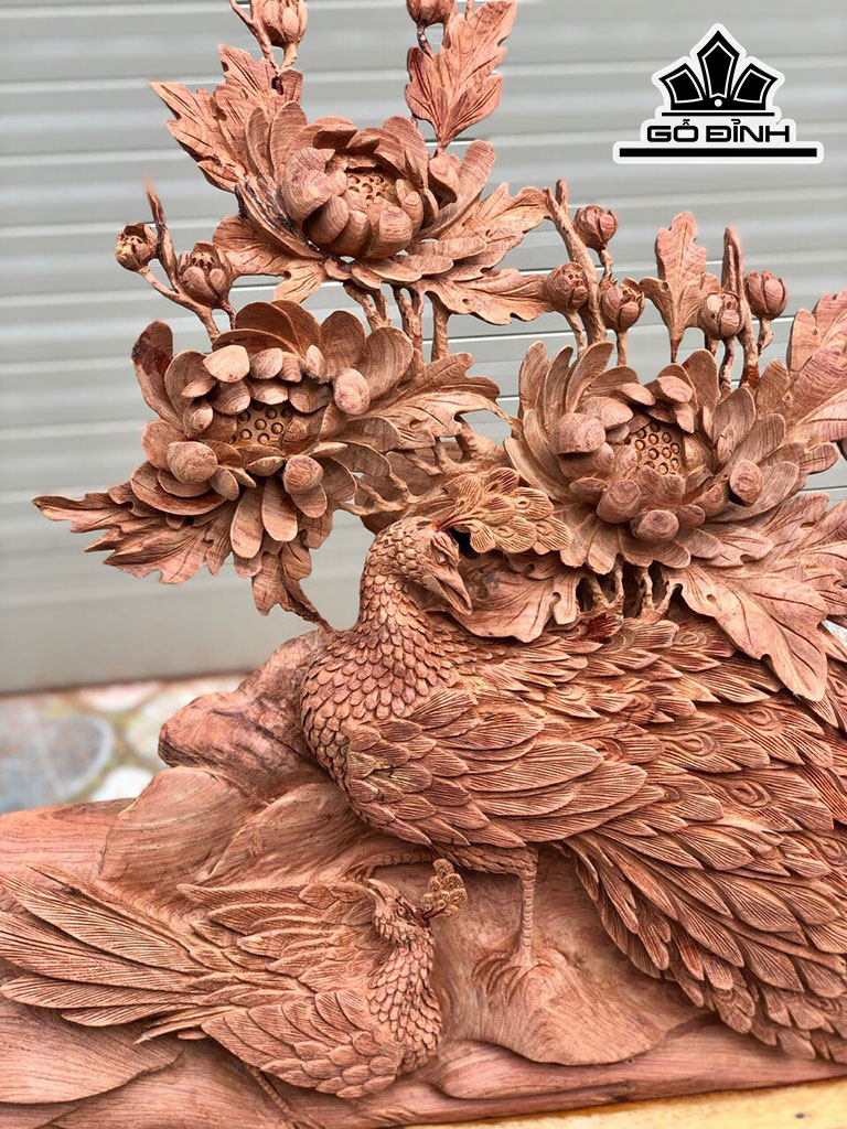 Tượng Phu Thê Viên Mãn Gỗ Hương Cao 73 Ngang 65 Sâu 15 (cm)