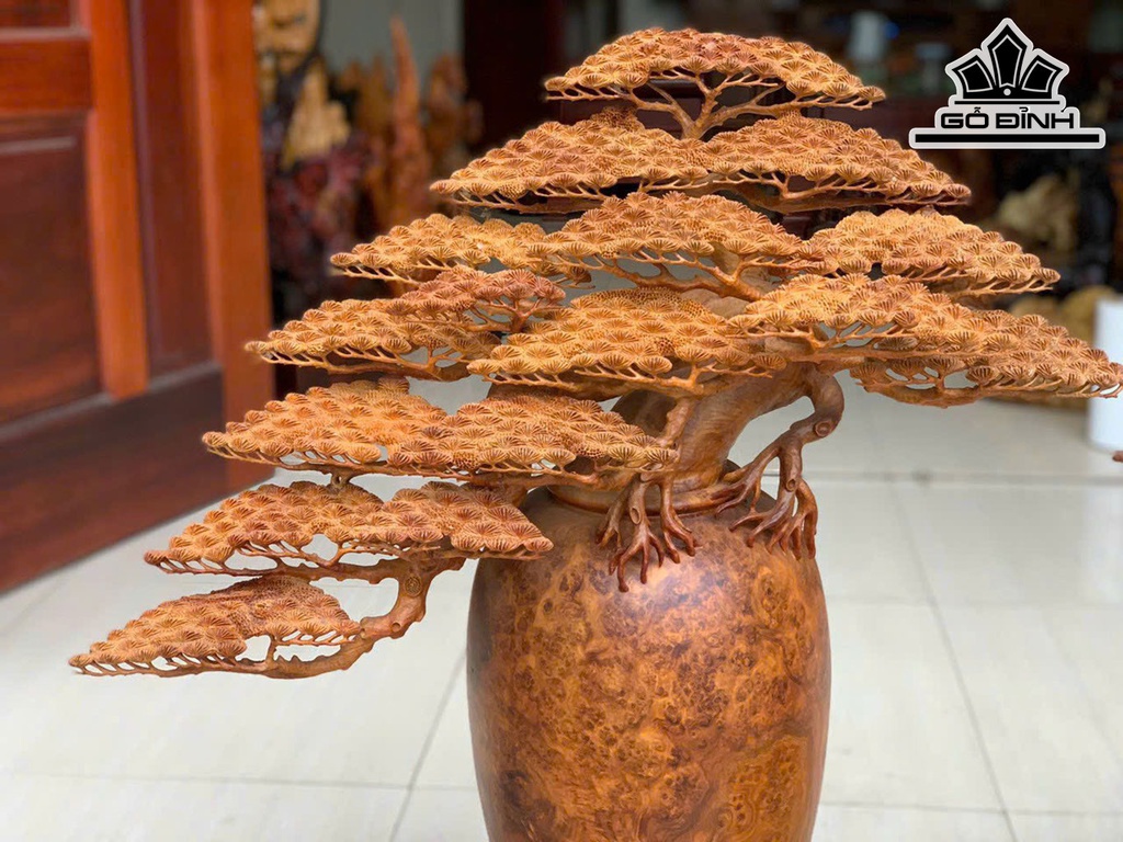 Cặp Bình Tùng Bonsai Gỗ Nu Hương Cao 75 Ngang 68 Đường Kính 26 (cm)