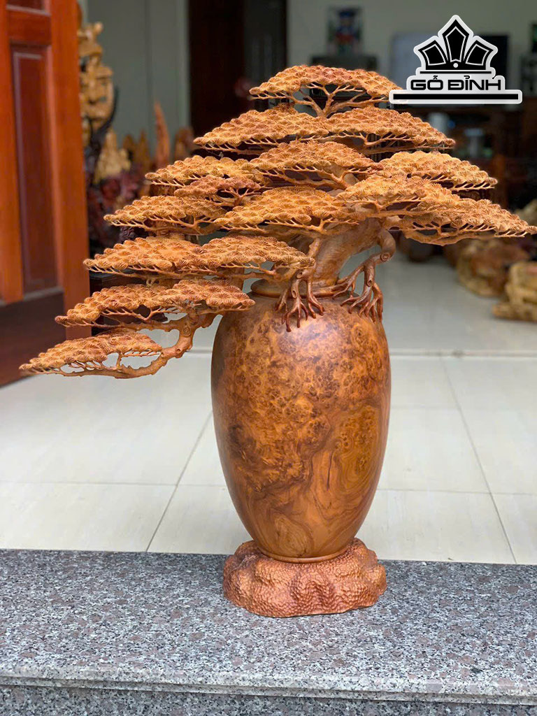 Cặp Bình Tùng Bonsai Gỗ Nu Hương Cao 75 Ngang 68 Đường Kính 26 (cm)