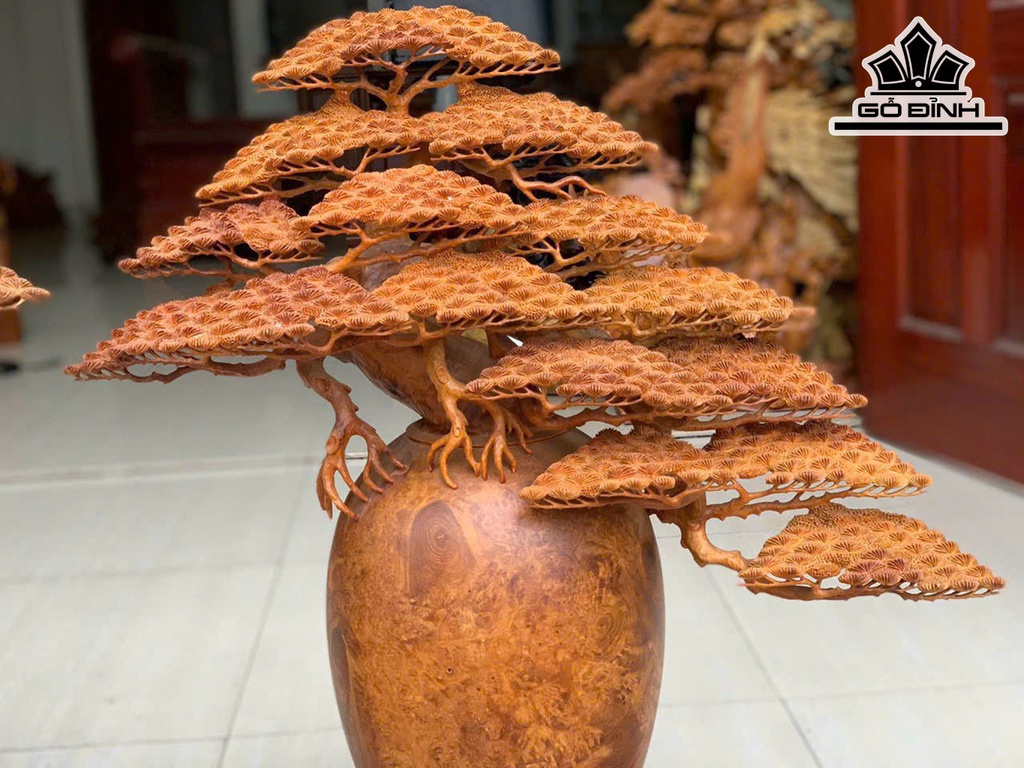 Cặp Bình Tùng Bonsai Gỗ Nu Hương Cao 75 Ngang 68 Đường Kính 26 (cm)