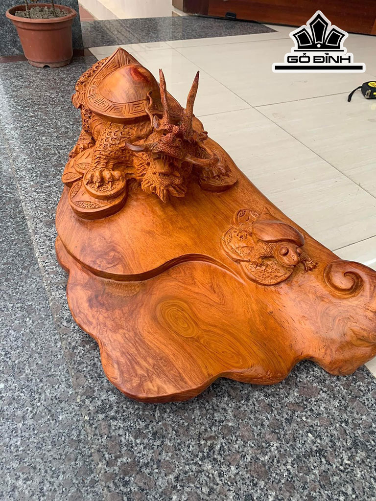 Khay Trà Long Quy Gỗ Hương Cao 28 Ngang 65 Sâu 38 (cm)