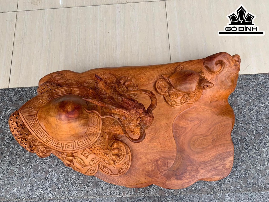 Khay Trà Long Quy Gỗ Hương Cao 28 Ngang 65 Sâu 38 (cm)