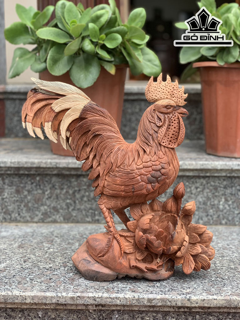 Tượng Gà Trống Gỗ Hương Cao 36 Ngang 38 Sâu 14 (cm)