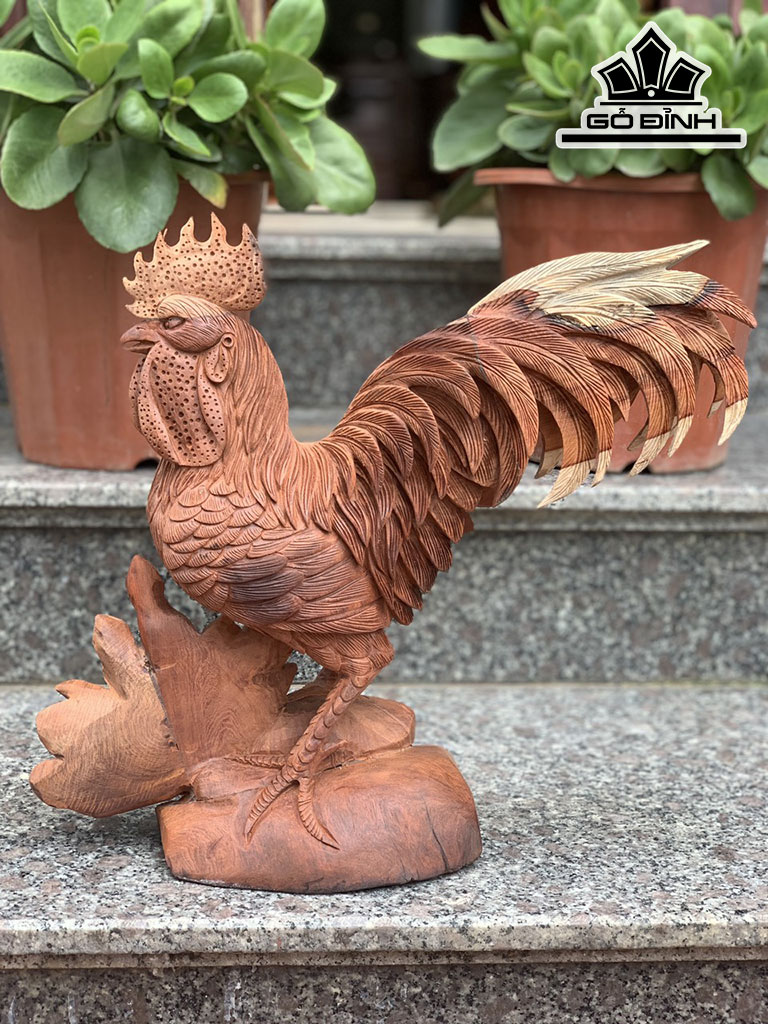 Tượng Gà Trống Gỗ Hương Cao 36 Ngang 38 Sâu 14 (cm)