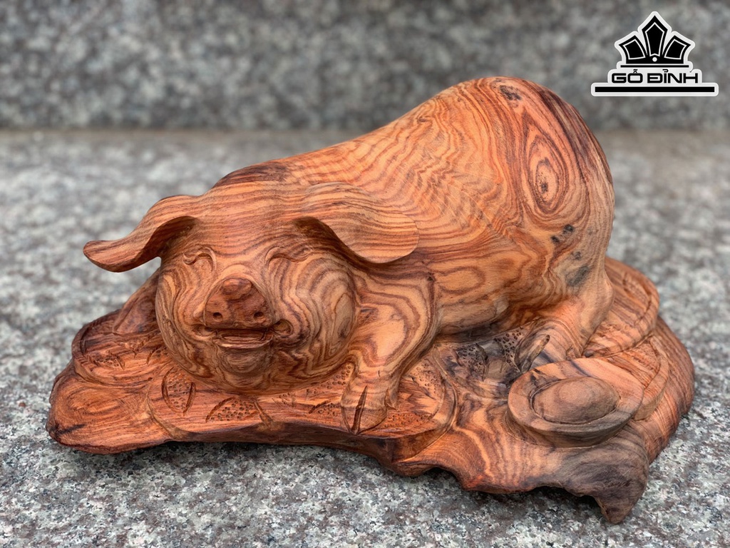 Tượng Heo Gỗ Trắc Cao 13 Ngang 29 Sâu 22 (cm)