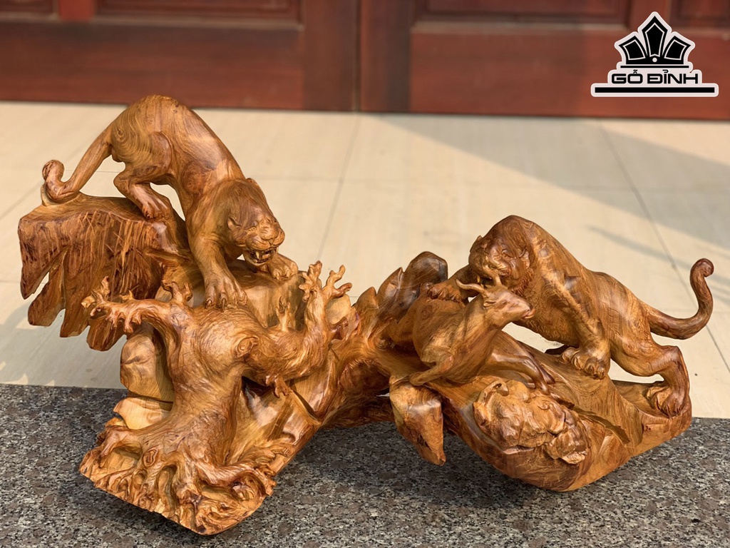 Tượng Hổ Báo Săn Mồi Gỗ Hương Cao 40 Ngang 80 Sâu 28 (cm)