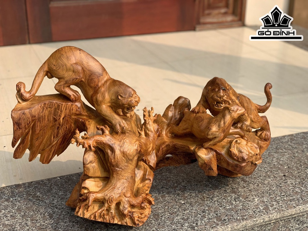 Tượng Hổ Báo Săn Mồi Gỗ Hương Cao 40 Ngang 80 Sâu 28 (cm)