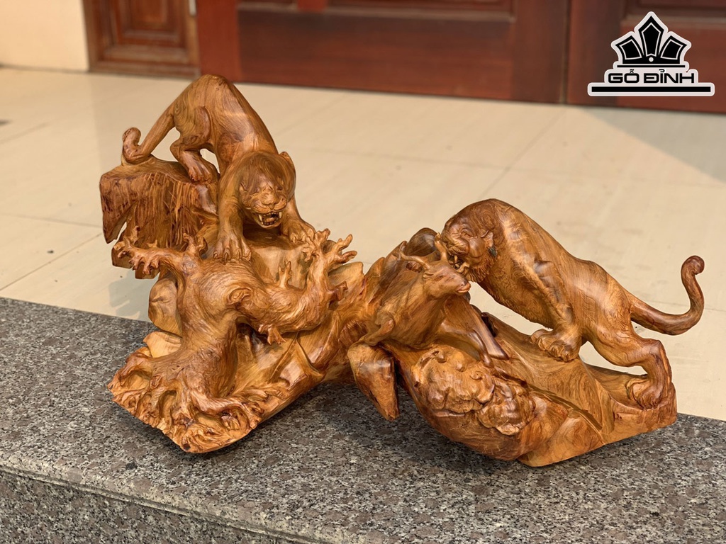 Tượng Hổ Báo Săn Mồi Gỗ Hương Cao 40 Ngang 80 Sâu 28 (cm)