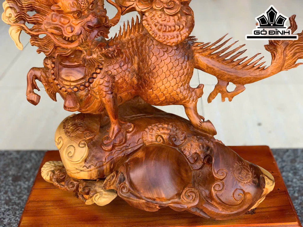Tượng Long Mã Gỗ Hương Cao 52 Ngang 48 Sâu 24 (cm)