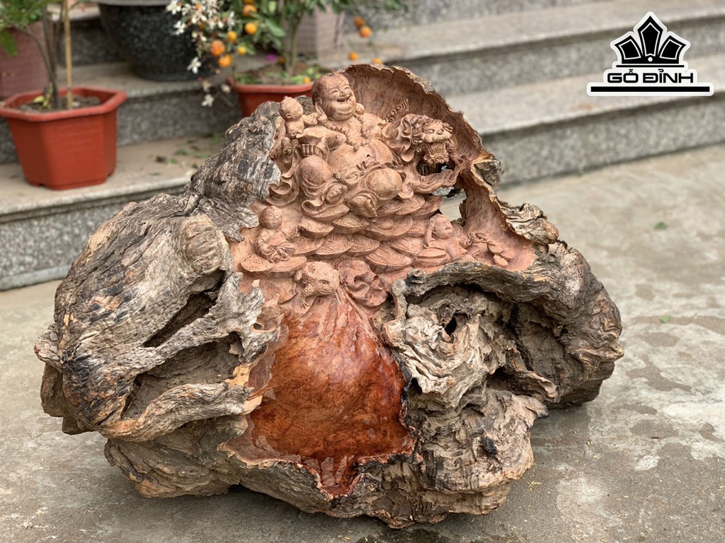 Tượng Phật Di Lặc Tam Phúc Gỗ Sụn Hương Cao 66 Ngang 86 Sâu 56 (cm)