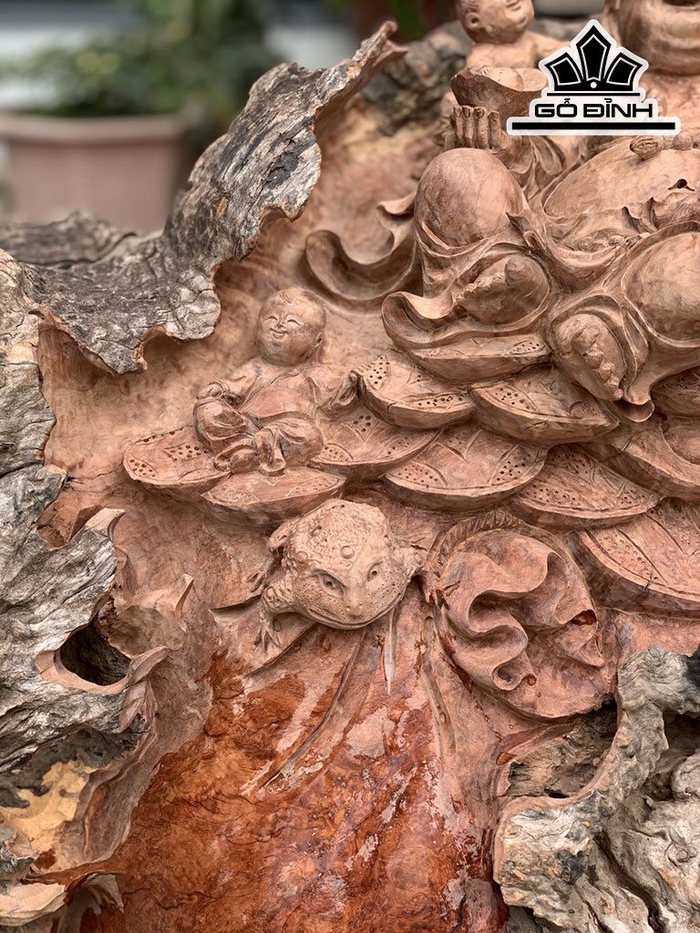 Tượng Phật Di Lặc Tam Phúc Gỗ Sụn Hương Cao 66 Ngang 86 Sâu 56 (cm)