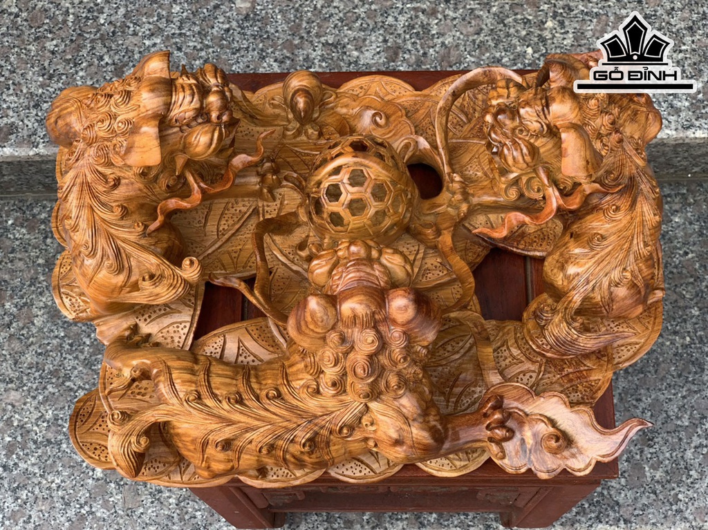 Tượng Tam Lân Gỗ Hương Cao 14 Ngang 42 Sâu 30 (cm)