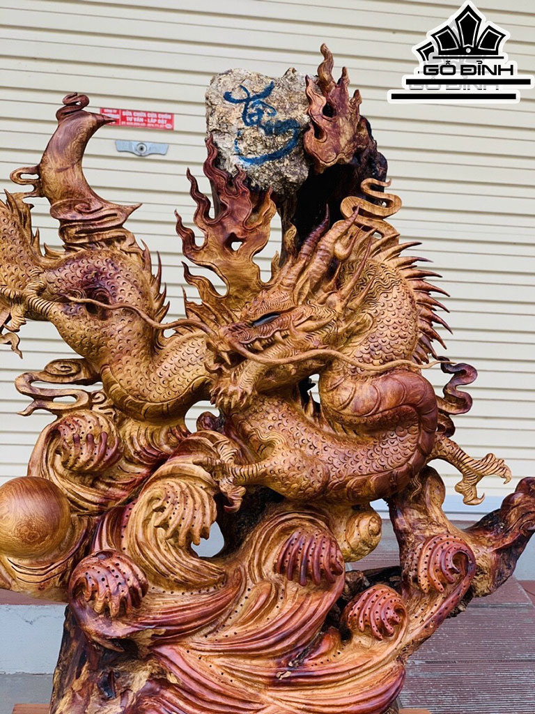 Tượng Rồng ( Nhất Long) Gỗ Hương Cao 106 Ngang 100 Sâu 38 (cm)