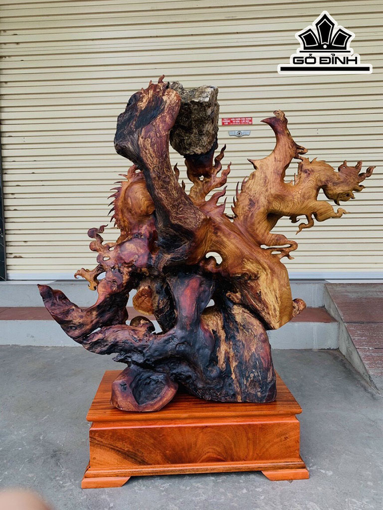 Tượng Rồng ( Nhất Long) Gỗ Hương Cao 106 Ngang 100 Sâu 38 (cm)