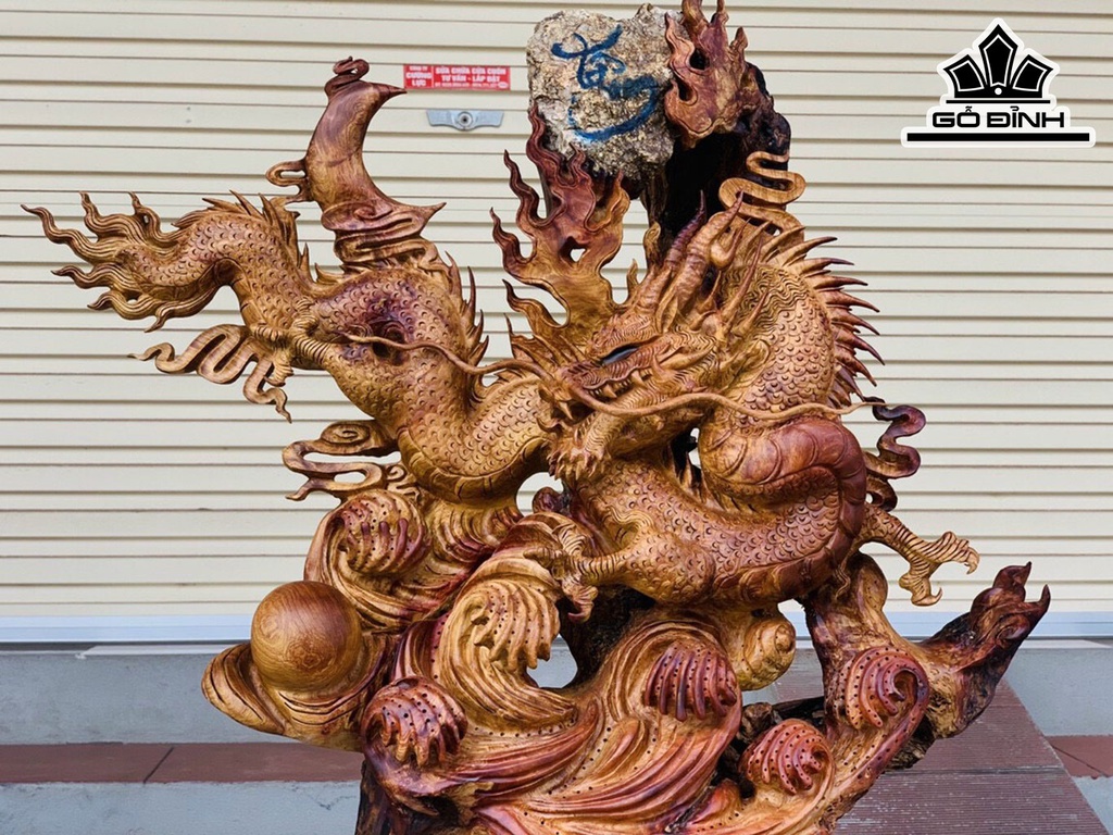 Tượng Rồng ( Nhất Long) Gỗ Hương Cao 106 Ngang 100 Sâu 38 (cm)