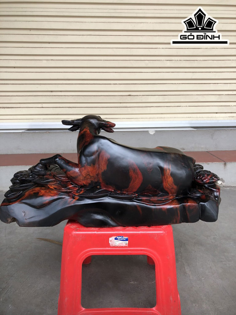 Tượng Trâu Gỗ Trắc Cao 23 Ngang 55 Sâu 22 (cm)