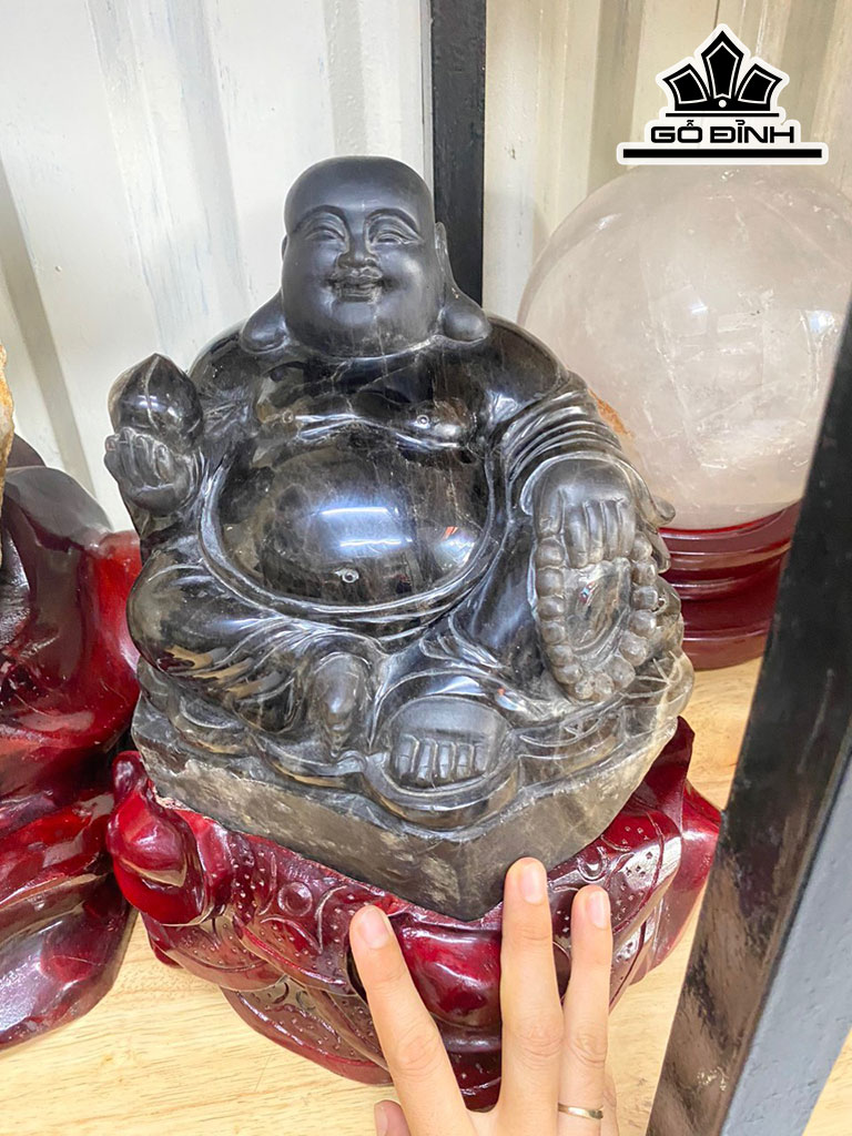 Tượng Di Lặc Đá Thạch Anh Đen Cao 30 Ngang 26 (cm) 11kg