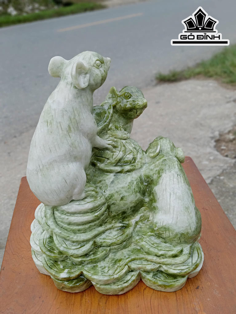 Tượng Gia Đình Chuột Đá Serpentine Cao 33 Ngang 26 Sâu 28 (cm) 16kg