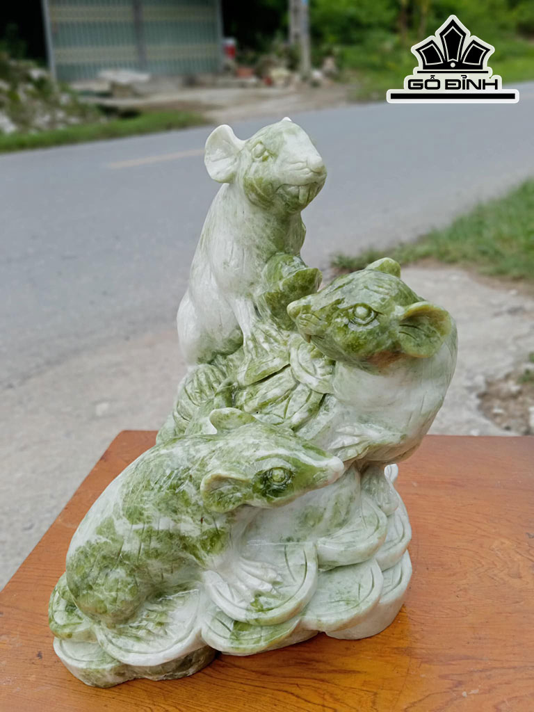 Tượng Gia Đình Chuột Đá Serpentine Cao 33 Ngang 26 Sâu 28 (cm) 16kg