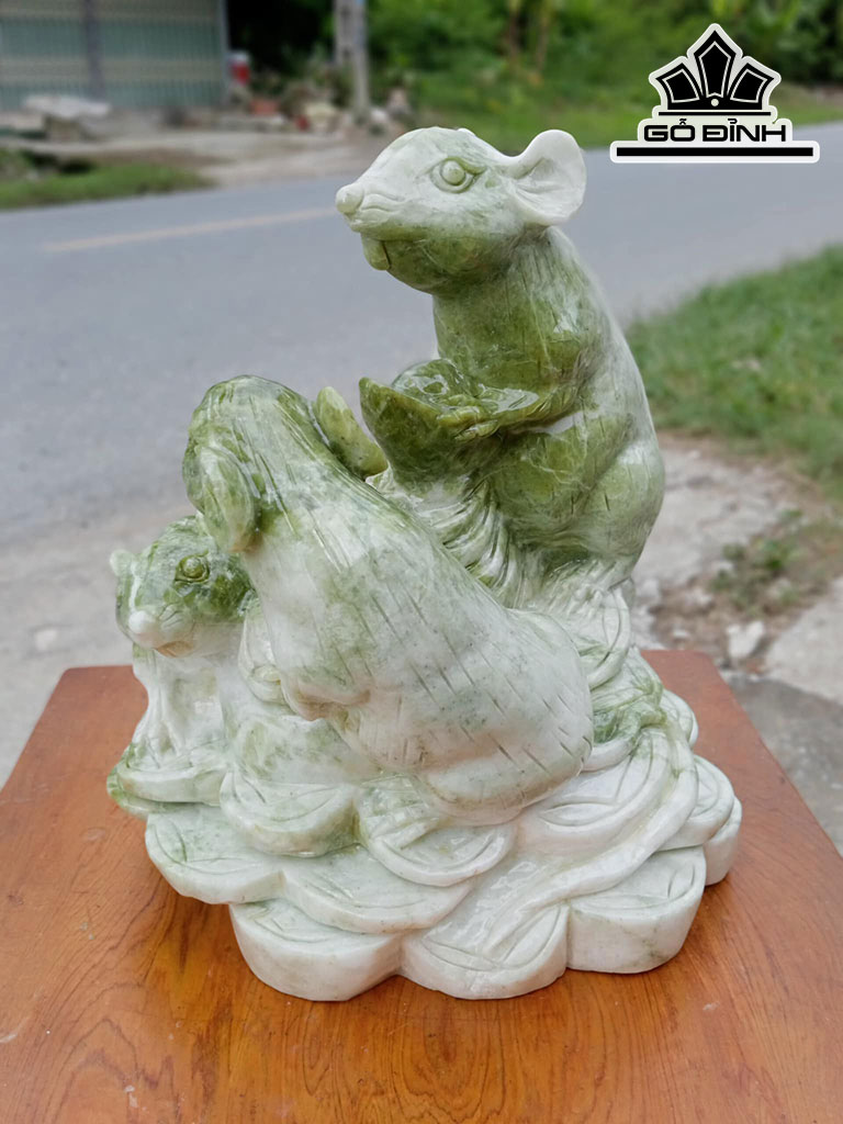 Tượng Gia Đình Chuột Đá Serpentine Cao 33 Ngang 26 Sâu 28 (cm) 16kg
