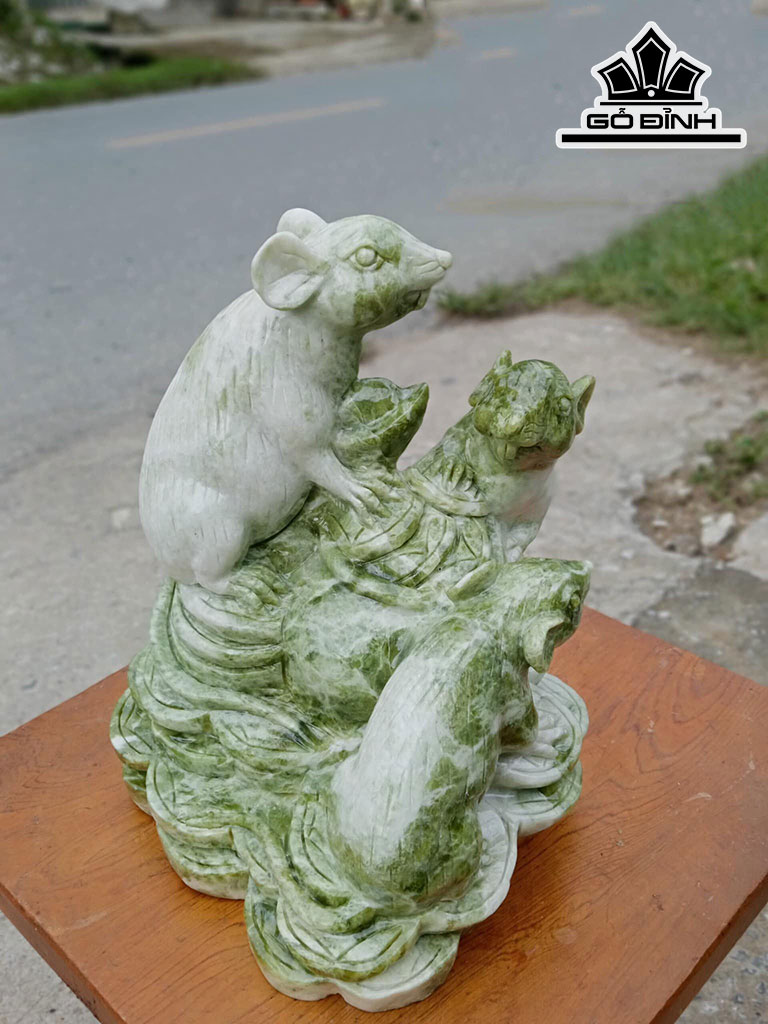 Tượng Gia Đình Chuột Đá Serpentine Cao 33 Ngang 26 Sâu 28 (cm) 16kg