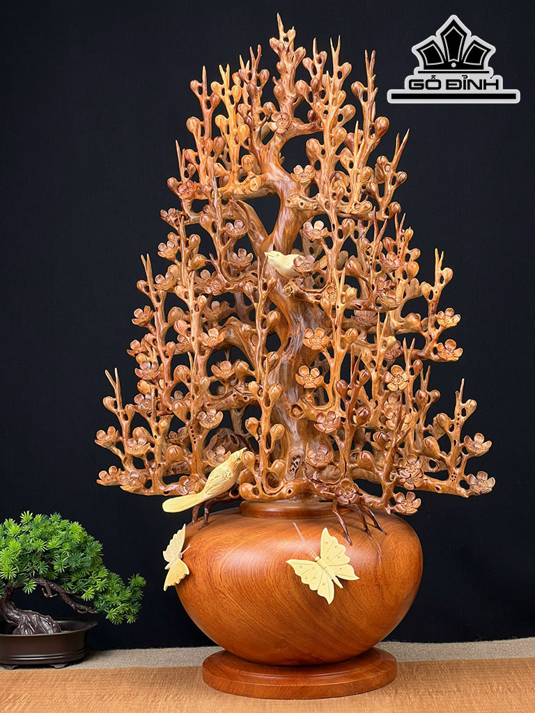 Bình Hoa Mai Gỗ Hương Cao 84 Ngang 54 Sâu 30 (cm)