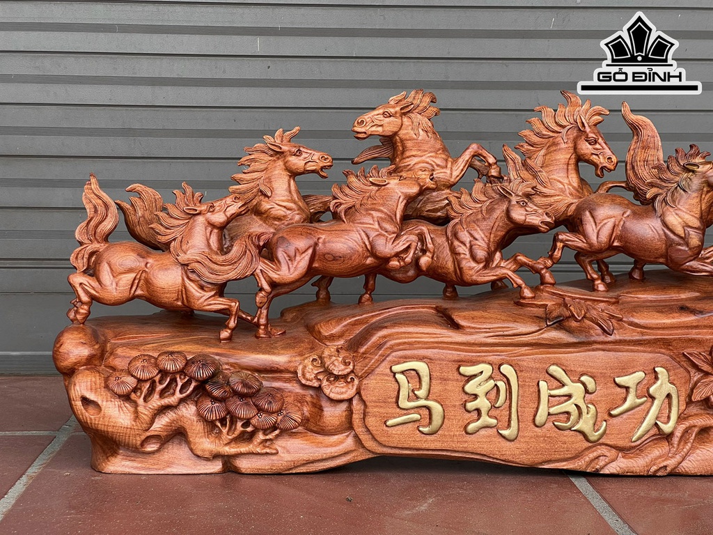 Tượng Bát Mã Gỗ Hương Ngang 85 Cao 37 Sâu 18 (cm)