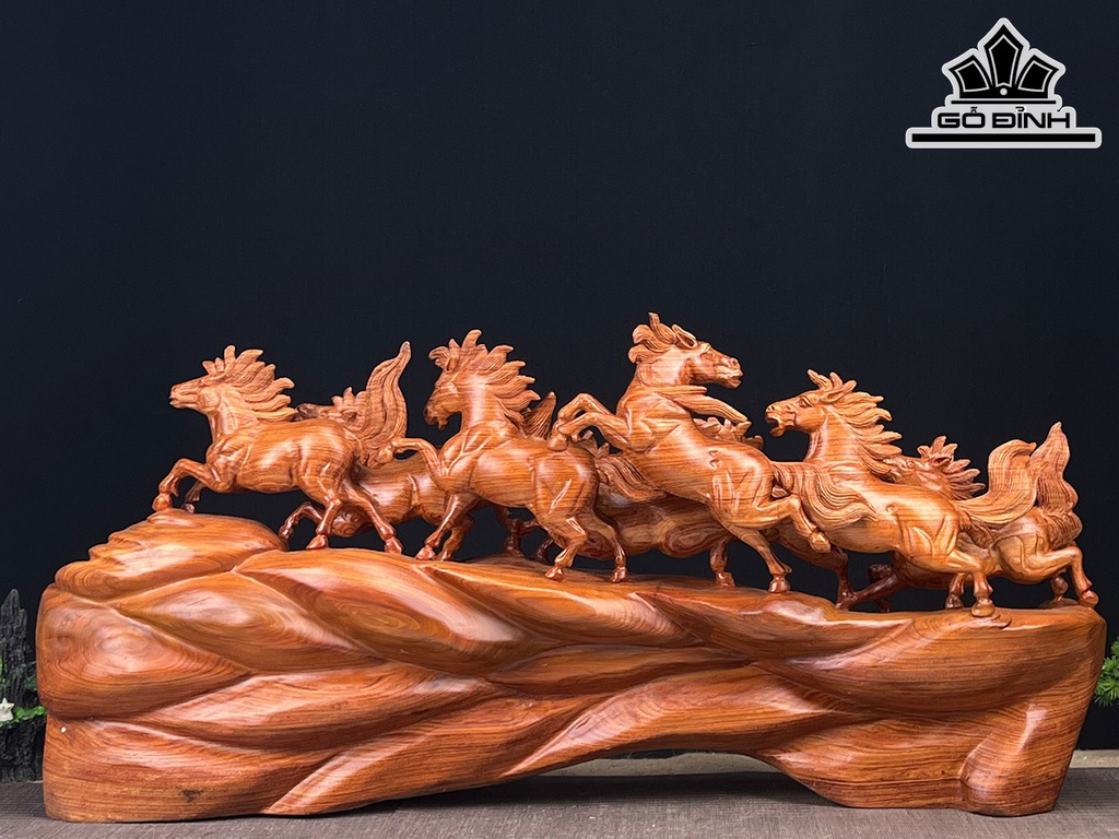 Tượng Bát Mã Gỗ Hương Ngang 85 Cao 40 Sâu 18 (cm)