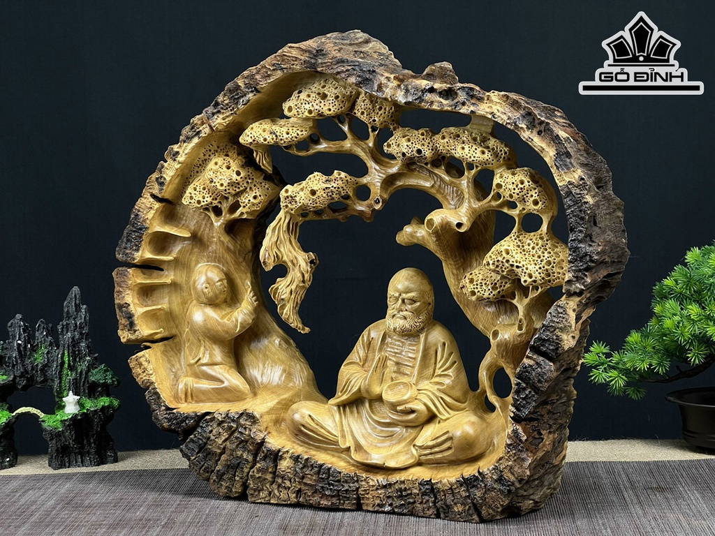 Tượng Đạt Ma Sư Tổ Gỗ Dổi Cao 39 Ngang 44 Sâu 10 (cm)
