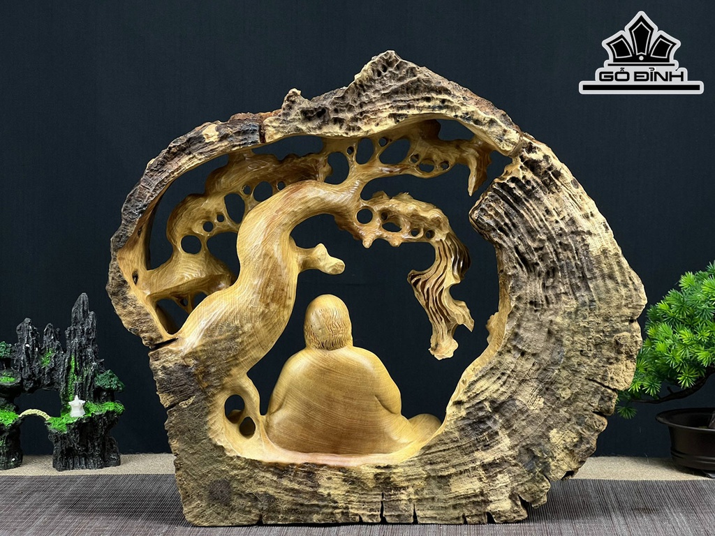Tượng Đạt Ma Sư Tổ Gỗ Dổi Cao 39 Ngang 44 Sâu 10 (cm)