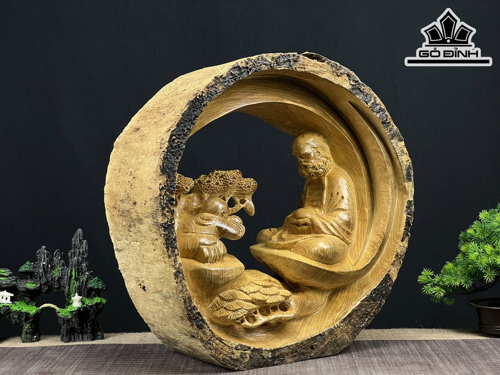Tượng Đạt Ma Sư Tổ Gỗ Dổi Cao 41 Ngang 41 Sâu 16 (cm)