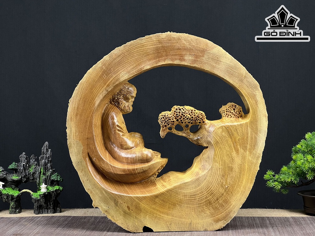 Tượng Đạt Ma Sư Tổ Gỗ Dổi Cao 41 Ngang 41 Sâu 16 (cm)