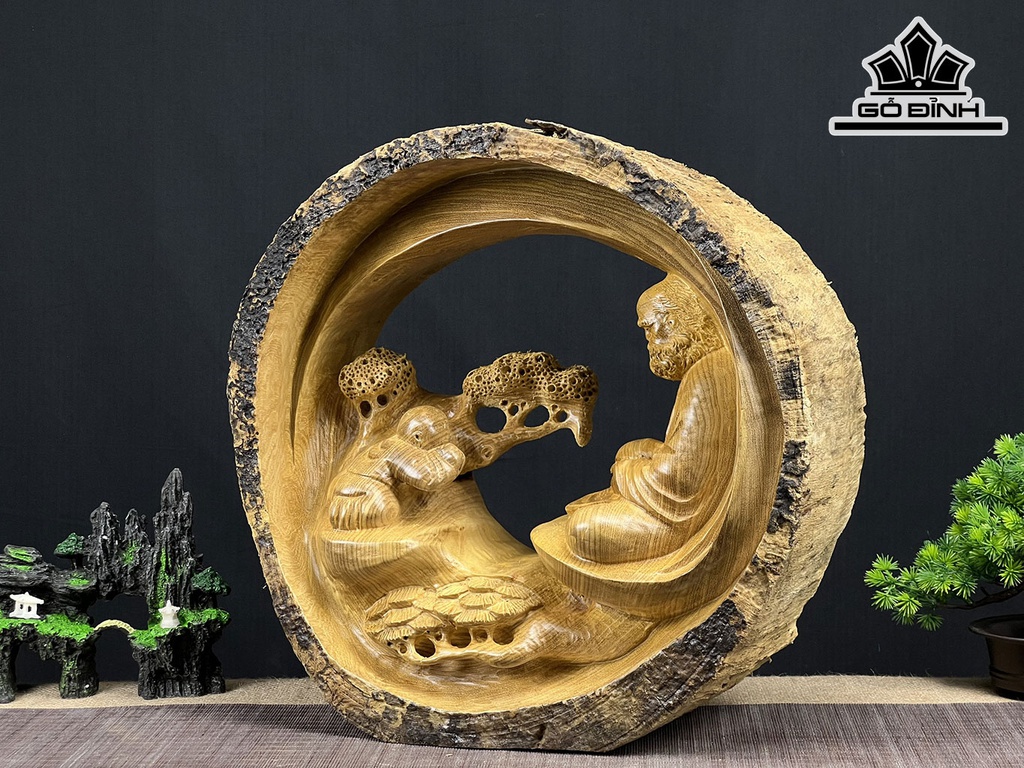 Tượng Đạt Ma Sư Tổ Gỗ Dổi Cao 41 Ngang 41 Sâu 16 (cm)