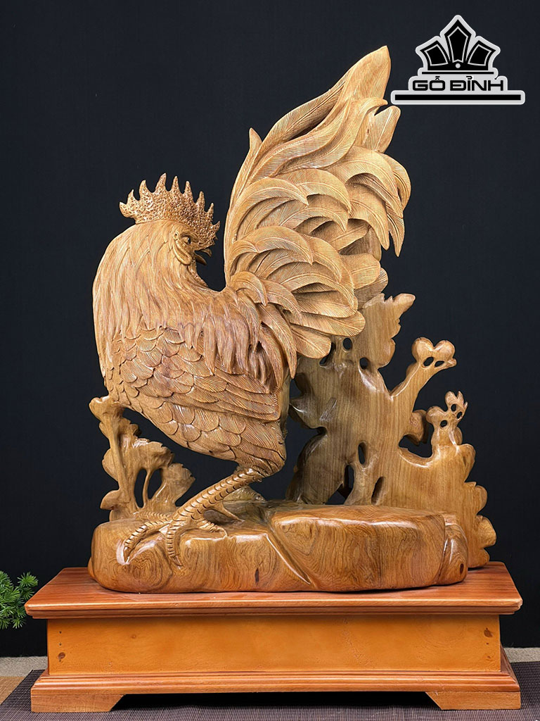 Tượng Gà Trống Gỗ Ngọc Am Cao 71 Ngang 52 Sâu 23 (cm)
