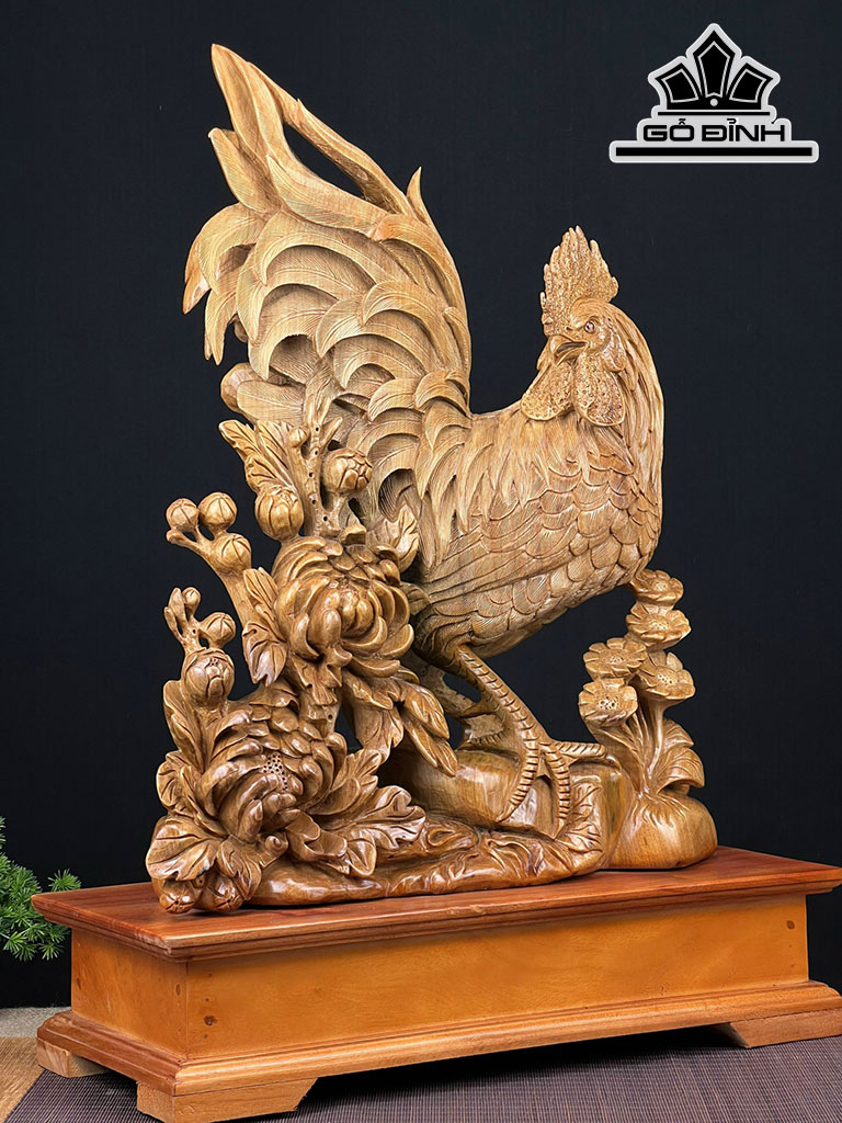 Tượng Gà Trống Gỗ Ngọc Am Cao 71 Ngang 52 Sâu 23 (cm)