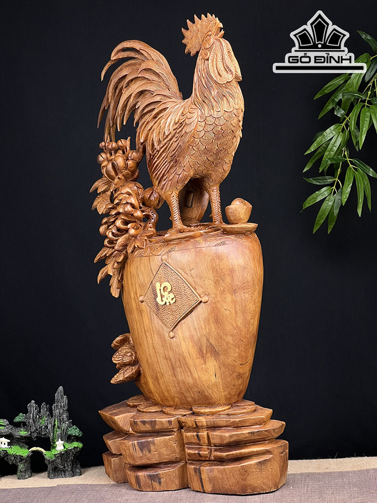 Tượng Gà Trống Gỗ Ngọc Am Cao 85 Ngang 44 Sâu 23 (cm)