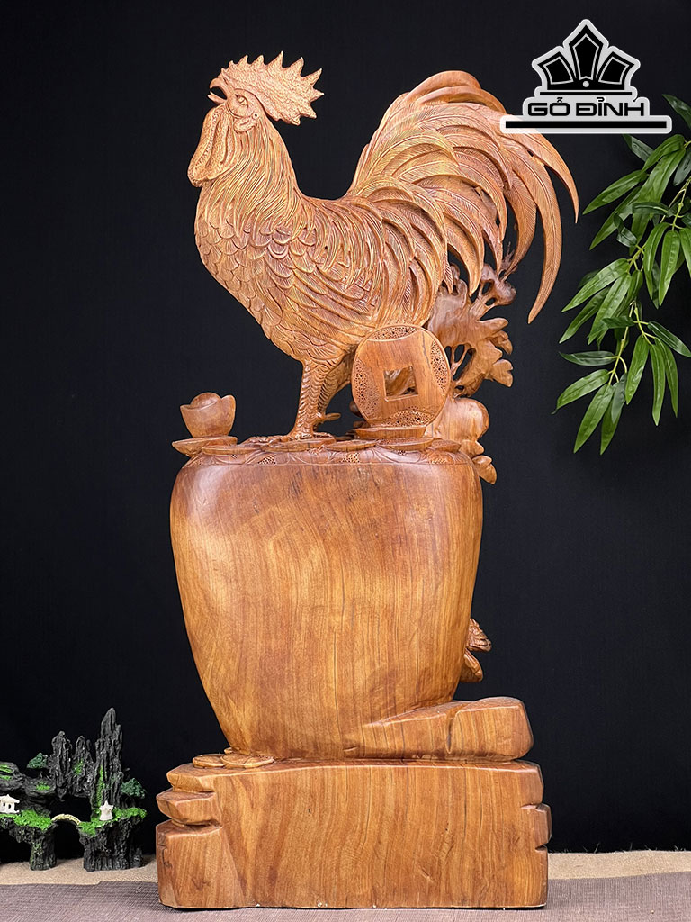 Tượng Gà Trống Gỗ Ngọc Am Cao 85 Ngang 44 Sâu 23 (cm)
