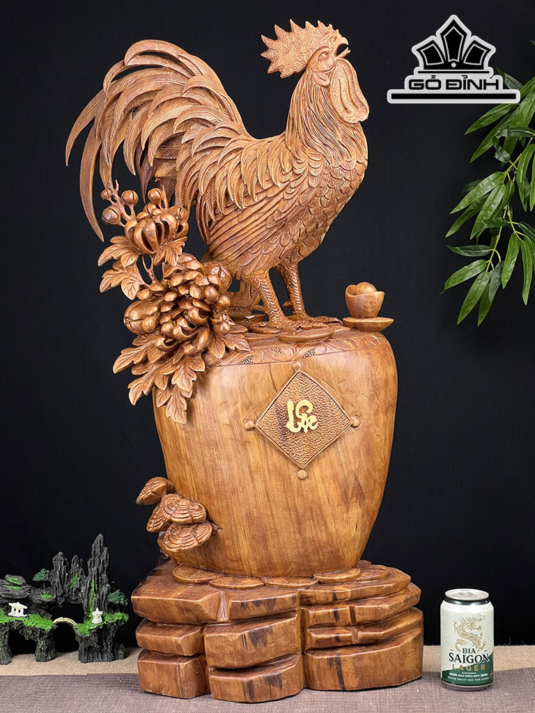 Tượng Gà Trống Gỗ Ngọc Am Cao 85 Ngang 44 Sâu 23 (cm)