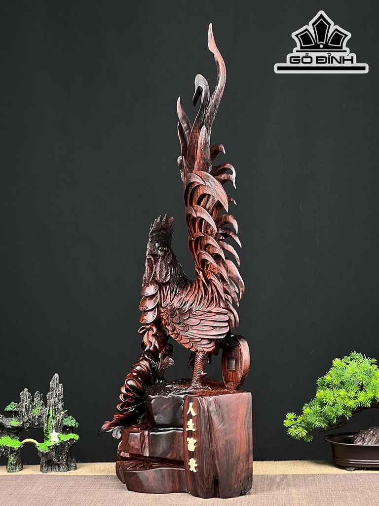 Tượng Gà Trống Gỗ Trắc Cao 76 Ngang 29 Sâu 22 (cm)