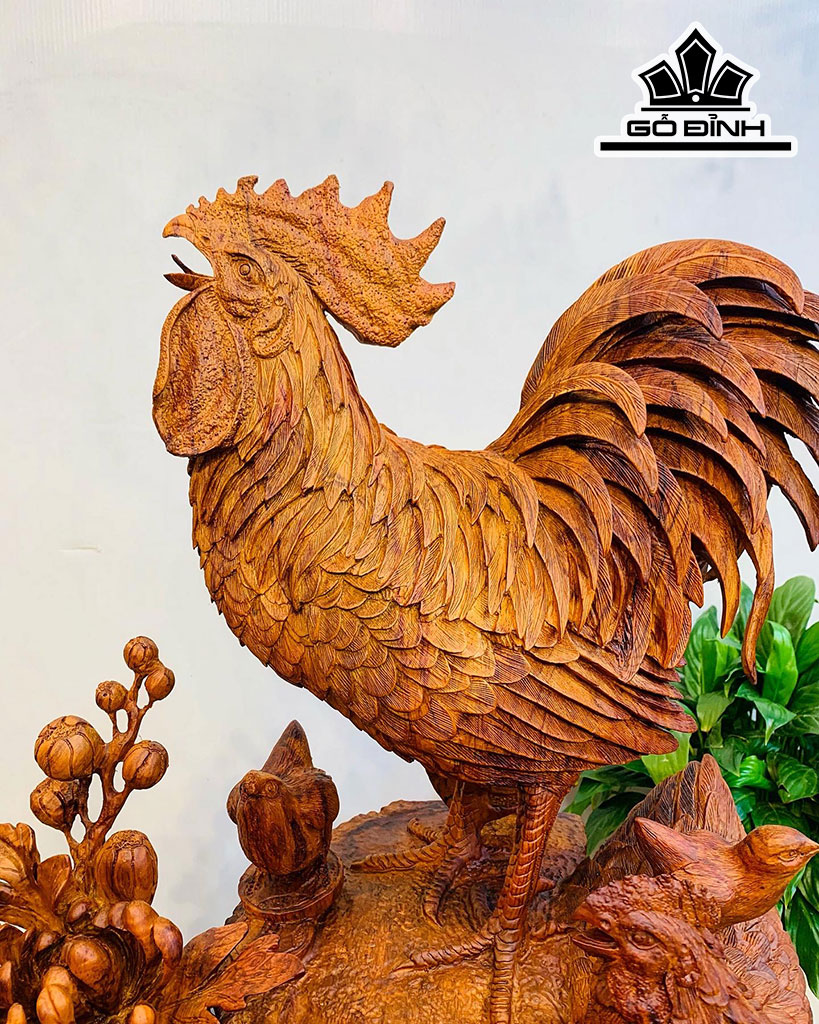 Tượng Gia Đình Gà Gỗ Sưa Cao 63 Ngang 52 Sâu 30 (cm)