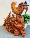 Tượng Gia Đình Gà Gỗ Sưa Cao 63 Ngang 52 Sâu 30 (cm)