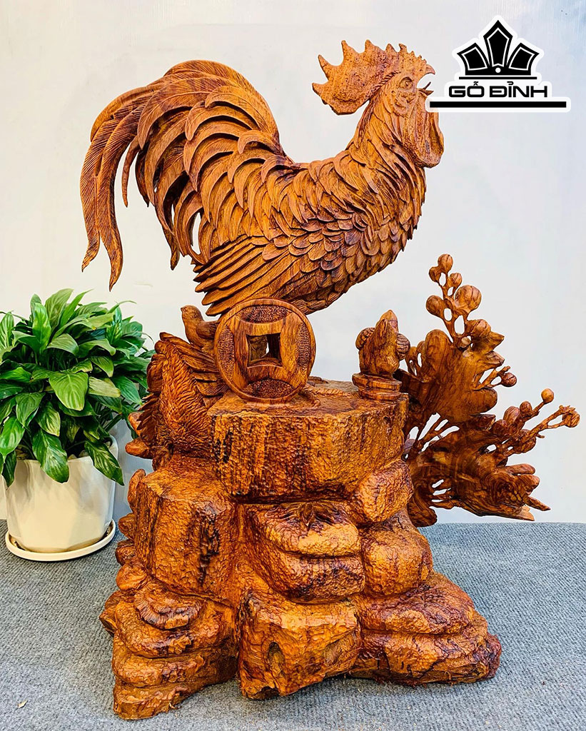 Tượng Gia Đình Gà Gỗ Sưa Cao 63 Ngang 52 Sâu 30 (cm)