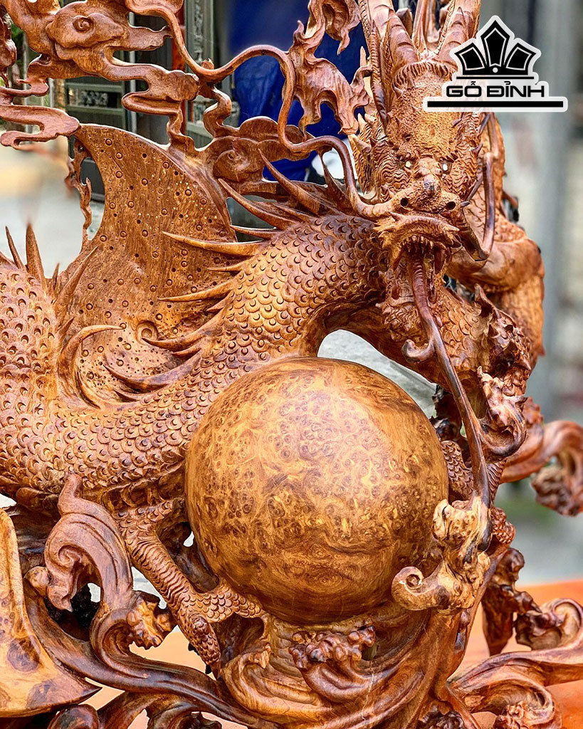 Tượng Nhất Long Gỗ Nu Hương Cao 82 Ngang 80 Sâu 32 (cm)