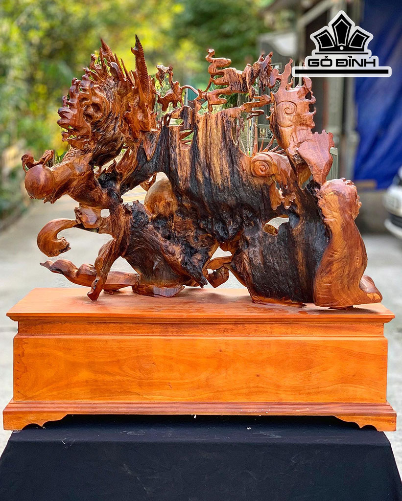 Tượng Nhất Long Gỗ Nu Hương Cao 82 Ngang 80 Sâu 32 (cm)