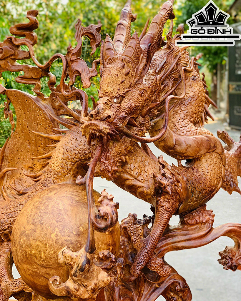 Tượng Nhất Long Gỗ Nu Hương Cao 82 Ngang 80 Sâu 32 (cm)